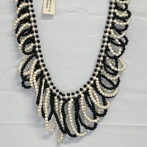 Black and Off-White Bead Loop Necklace Hand Crafted in Phillipines